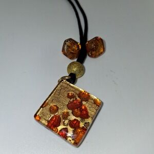 Murano Glass Necklace and Earrings Set Square Pendant Black 18 in Handmade Italy